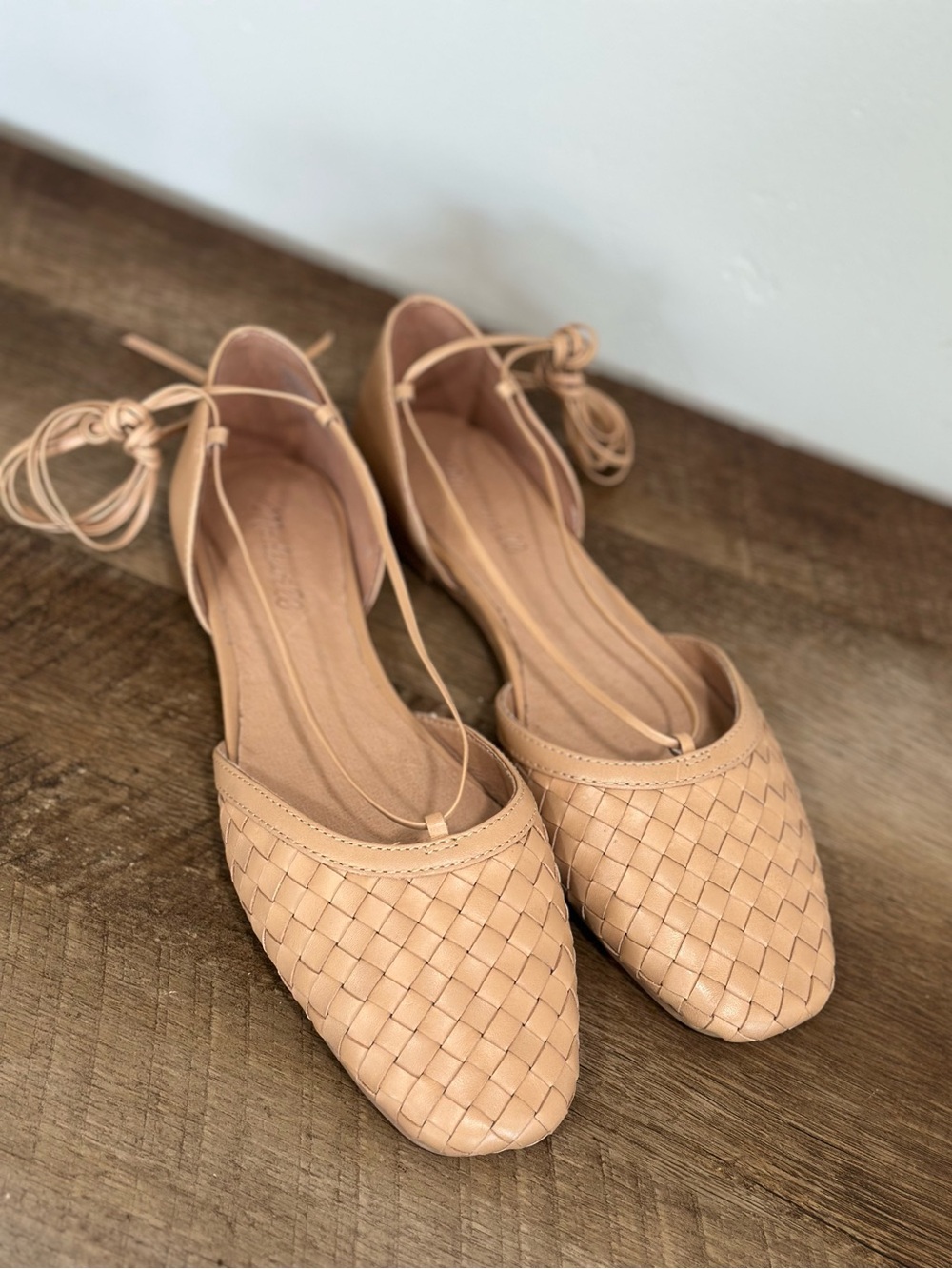 Madewell The Celina Lace-Up Flat in Woven Leather Earthen Sand Size 9